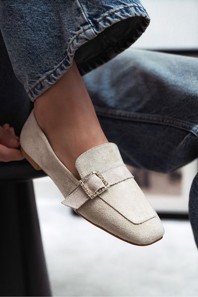 NİŞANTAŞI SHOES Dámské baleríny Bettina Beige Suede Belt Detail Flat Sole