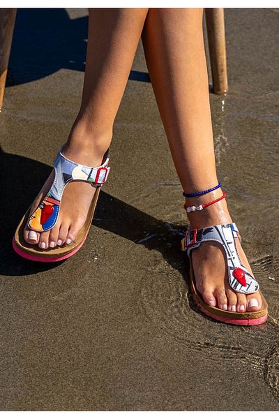 Dogo Women's Vegan Leather Multicolored Slippers - Cubic Faces Design