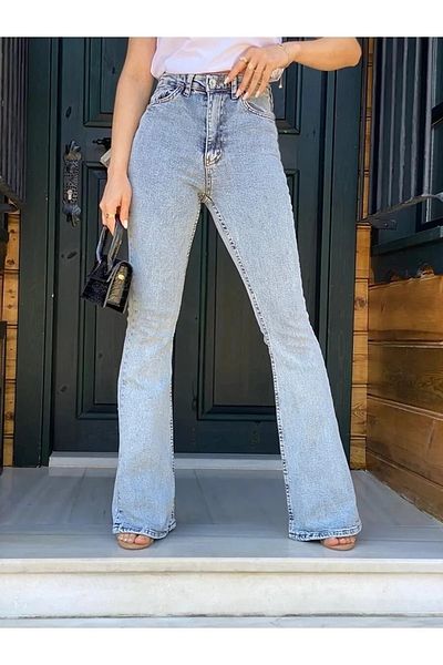 JILLY Egon Snow Blue Spanish Leg Flare Jeans Lycra Trousers