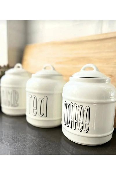 luzofficiall Set of 3 Large Tea/coffee/candy White Jars - 850 ml