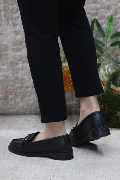 fort 034-213 Чорні шкіряні туфлі-лофери з застібкою, зручні, жіночі