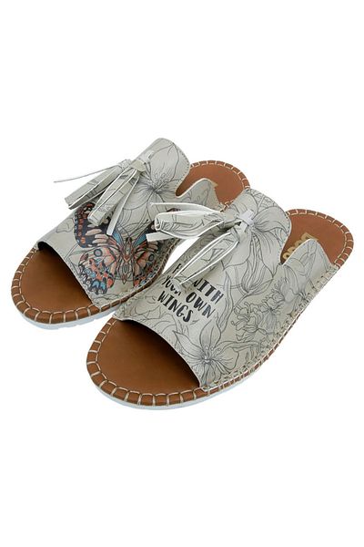 Dogo Women's Vegan Leather Beige Slippers - Fly with Your Own Wings Design