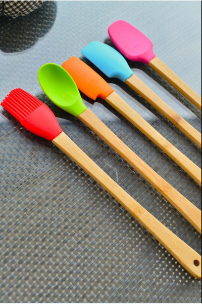 UZUN STORE 5 Li Mini Bambu Spatula Seti / Renkli