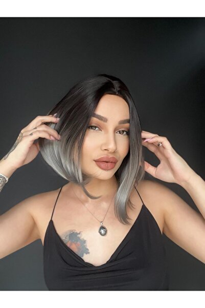 Suzan Peruk Perçemsiz Bob Kesim Tepe Kısmı cilt görünümlü Medikal Peruk Siyah...