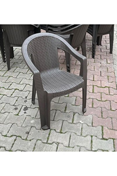 hesapli Rattan Efektli Acı Kahve Plastik Bahçe Sandalyesi 4 Adet