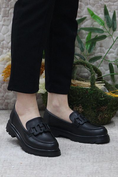 fort 71119 Black Leather Buckle Detailed Comfortable Loafer Women's Shoe