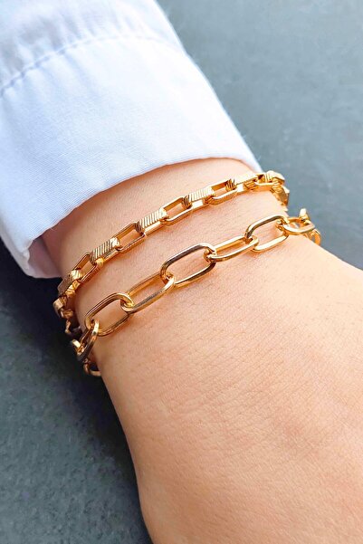 TREND COLLECTİON Minimal Kadın 2 Li Bileklik Seti Altın Kaplama Gold Klasik B...