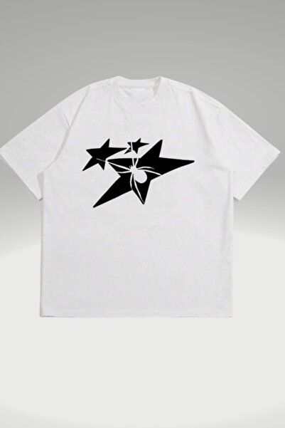 AEMİ Bela Oversize kroj T-shirt - Unisex, zvezdasti print, 100% pamuk
