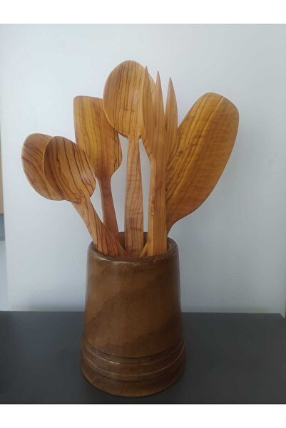 ncy Wooden Spoon Wooden Natural Handmade Olive Spoon Set And Spoon Holder 7 P...