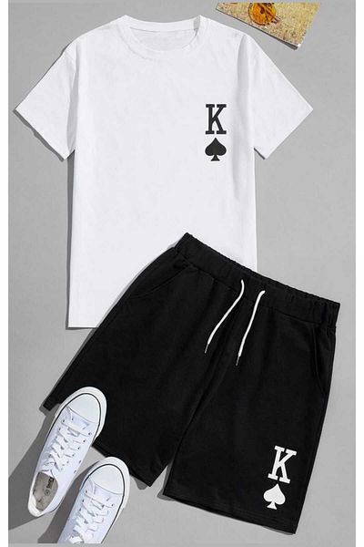 Sky Light Unisex White Printed T-Shirt - Black Shorts - Summer