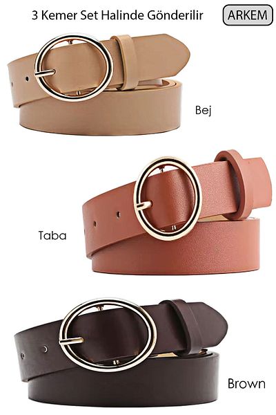Arkem Brown-Tan-Beige Set of 3, Women's Belt