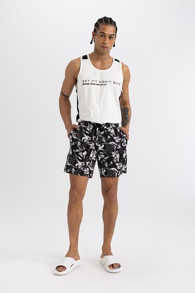 DeFacto DeFactoFit Regular Fit Bedruckte, flexible, strukturierte kurze Badeshorts B5994AX24HS