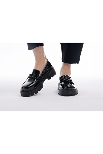 BELARVS حذاء كورسيك تشريحي أسود من الجلد اللامع للنساء (بطانة داخلية من الجلد)