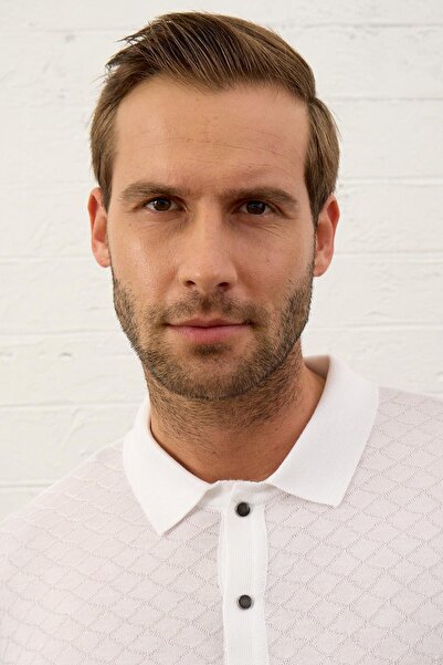 Danger Чоловічий м'який трикотажний футболка з полом, облягаючий крій, тонкий трикотаж, білий