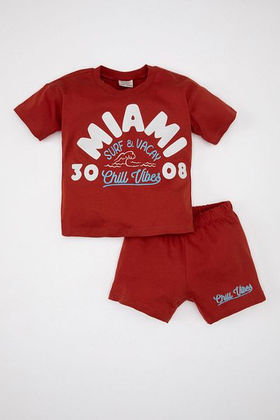 DeFacto 2-teiliges Set für Babys, Jungen, Rundhalsausschnitt, bedrucktes Kurzarm-T-Shirt mit Shorts C6111a524sm