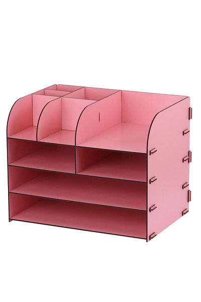 KLES Wooden A4 Document Shelf Desktop Organizer File Organizer Wooden Organizer - Org_4_pink