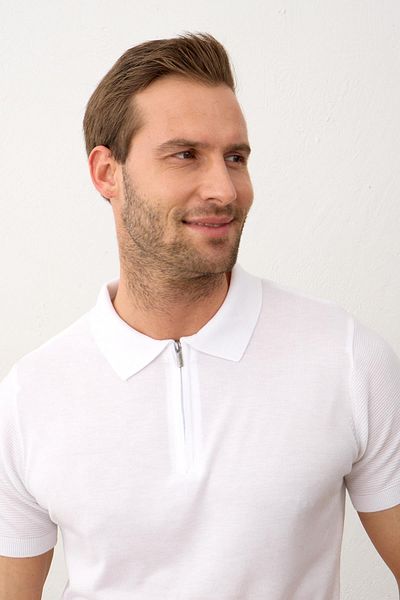 Danger Ανδρικό καλοκαιρινό πλεκτό μπλουζάκι Basic Slim-fit Fit Polo Collar Λευκό