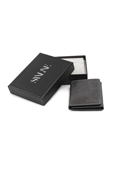SANLINE Genuine Crazy Leather Magnetic Men's Wallet Gray