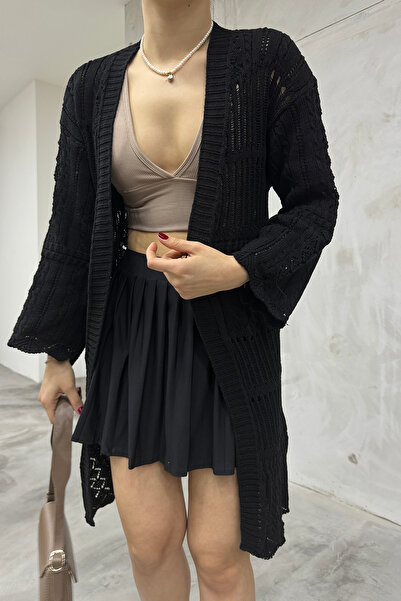 LE CARAMBOLE Women's Black Knitwear Seasonal Long Cardigan