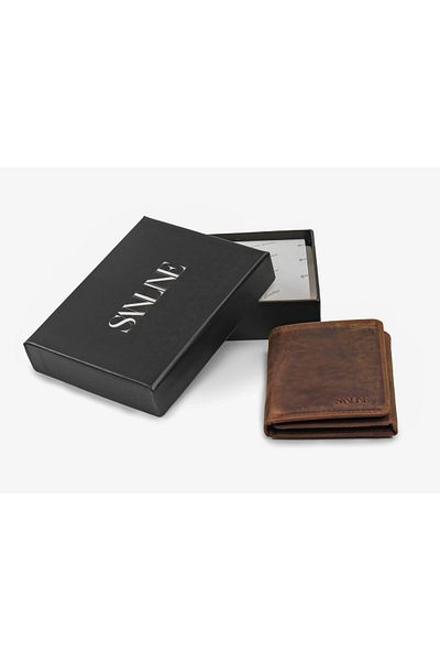 SANLINE Мъжки портфейл от естествена кожа с магнит, кафяв