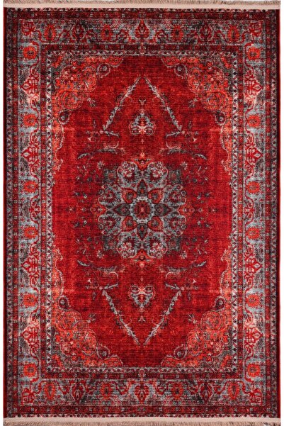Rugs Modern Halı Kırmızı Gri Vintage Görünüm Klasik Desenli Dekoratif Halı Red2070