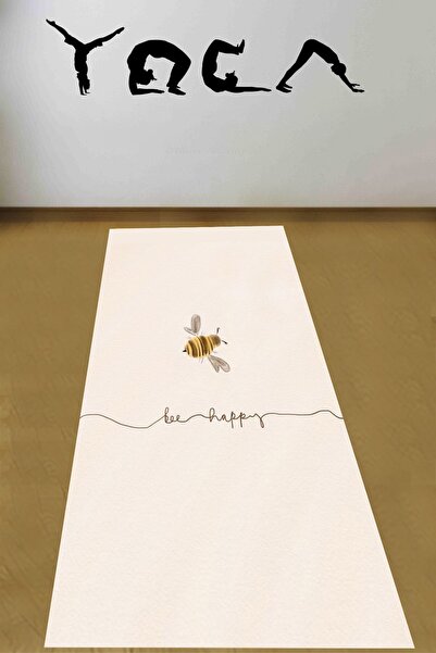 Genel Markalar Arı Desenli Bee Happy  Yıkanabilir Kaymaz Taban Leke Tutmaz Yo...