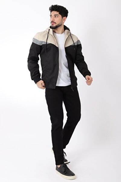 Stilkombin Erkek Bej Bill Üçgen Parçalı Kapüşonlu Mevsimlik Mont 1220