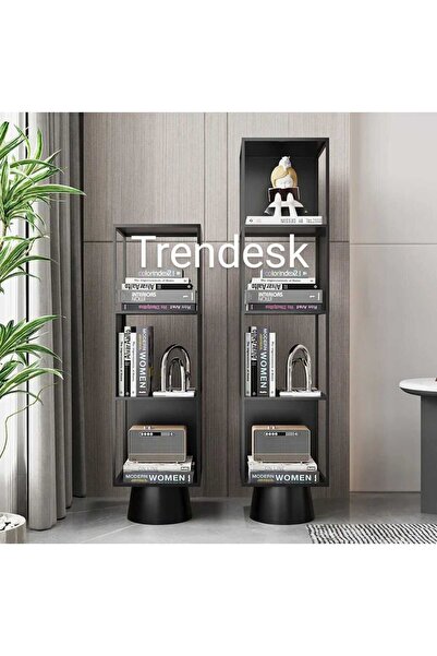 TRENDESK Metal Siyah 3 Katlı Köşe Kitaplık 90-28-28 Cm 3213