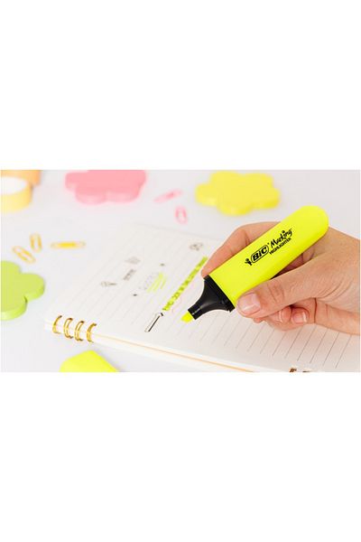 Bic Marking Highlighter Flat Flat Body Marking Pen Neon Yellow Pack of 2