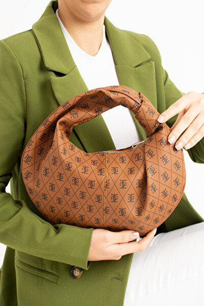 ESTUTE Kadin  Mini Baget Dügüm Detaylı Fermuarlı El Çanta Desenli