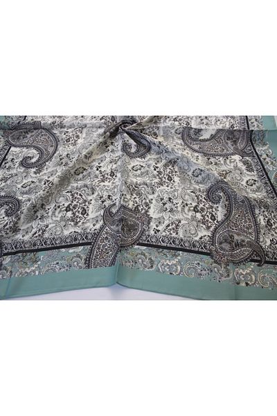 QUM İPEK Βαμβακερό κασκόλ με Vintage σχέδιο - Aqua Green