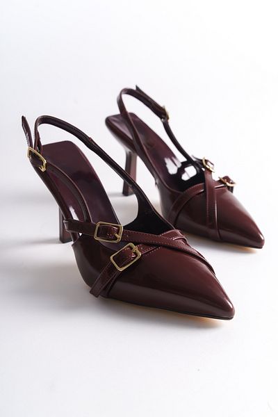 Imported Patent Leather Shiny Women's Daily Comfortable Double-Strapped High Quality Heeled Shoes