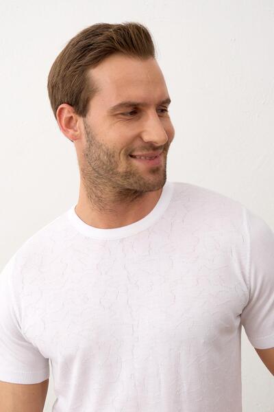 Danger Tricou pentru bărbați, modelat, cu gât turnu, slim-fit, tricotaj de vară, alb