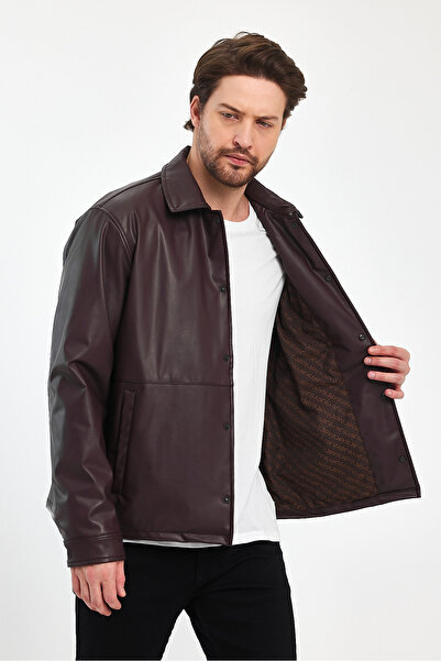 Black Level Чоловіча водонепроникна шкіряна куртка - на кнопках, 2 бічні кишені, повсякденна куртка