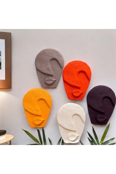 Mes Reves Soyut Tasarım El Yapımı Duvar Dekoru Renkli Taş Maske BÜYÜK 5'li Se...