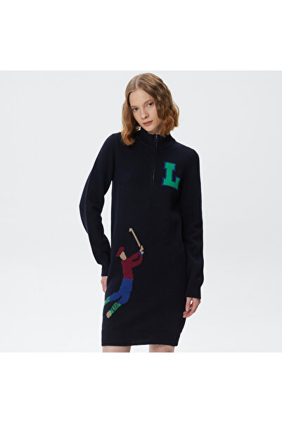 Lacoste Kadın Baskılı Uzun Kollu Lacivert Elbise