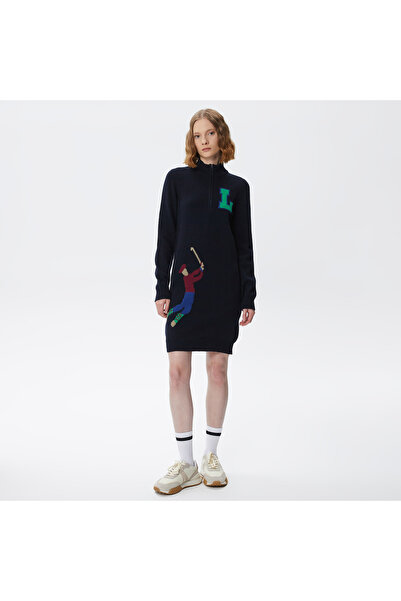 Lacoste Kadın Baskılı Uzun Kollu Lacivert Elbise