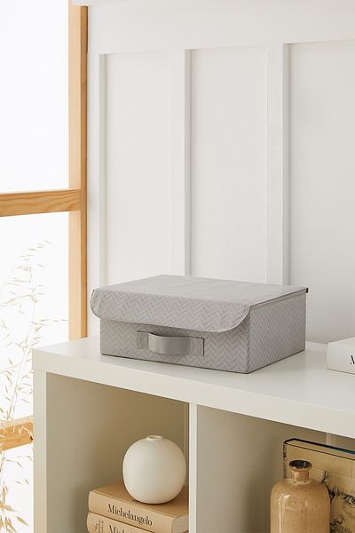 Ocean Home Textile Gray Covered Cabinet Drawer Inside Jewelry Laundry Folding Storage Box Basket 30x23x11