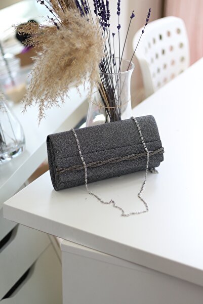 Moom Bag Women's Platinum Glittery Auger Stripe Portfolio Evening Dress Bag