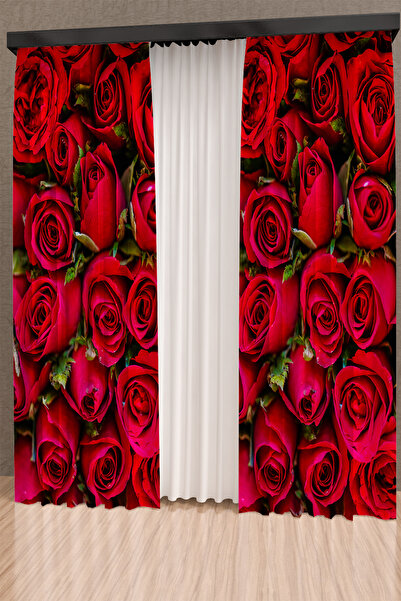 PRINTOPIA Red Roses Patterned Background Curtain