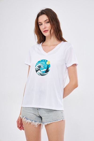 Moda Işık Αθλητικό T-shirt Λευκό Χρώμα V-λαιμόκοψη Χειμερινό εμπριμέ ύφασμα Kappa