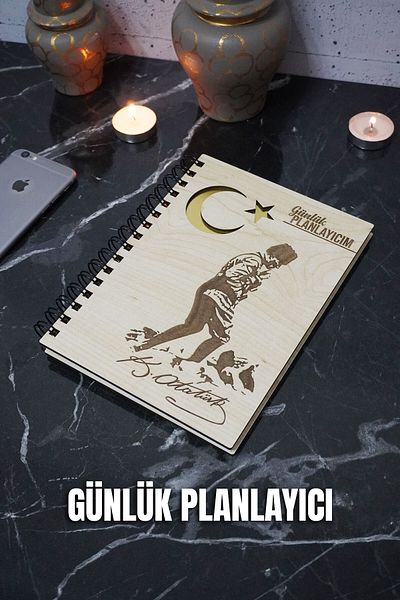 markcat Mustafa Kemal Atatürk Ξύλινο Σημειωματάριο Προγράμματος - Ατελείωτο Πρόγραμμα Σημειώσεων - Ημερήσιο Πρόγραμμα (PLANNING NOTEBOOK) A5