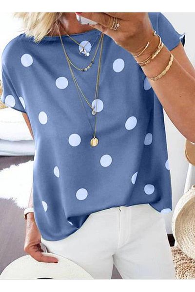 rengamoda Basic Polka Dot Women's Blouse - Moskrepe Fabric, Colorful