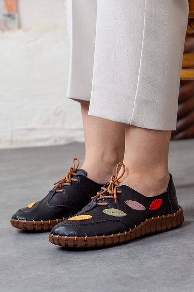 Adım Adım Women's Black Genuine Leather Orthopedic Shoes