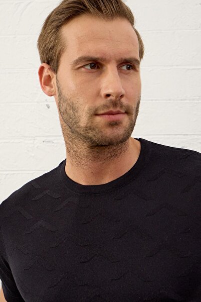 Danger Men's Crew Neck Slim-fit Mold Summer Knitwear T-shirt Dark Navy Blue