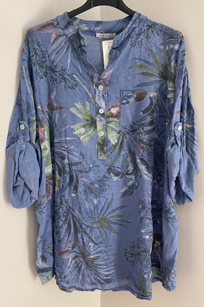 AYASOFYA OTANTIK Жіноча італійська блуза з індіго-синіми ґудзиками, коміром-с...