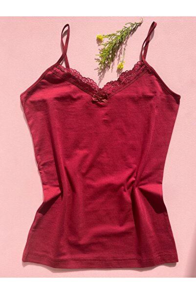 LEYNA BUTİK 6 Pieces of Lace String Strapped Cotton Undershirt (burgundy-pink-ecru-black-plum-navy)