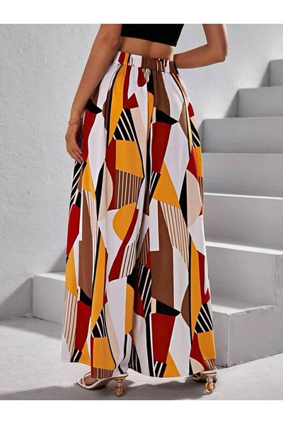 rengamoda Wide Leg and Patterned Single Jersey Women's Trousers - Colorful