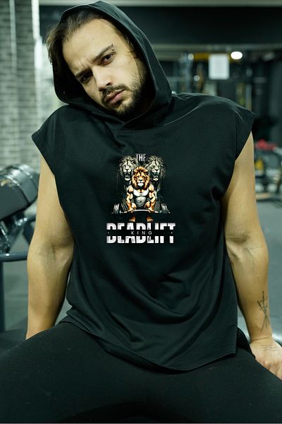 Oxlade قميص رياضي بغطاء للرأس بدون أكمام The Deadlift King®