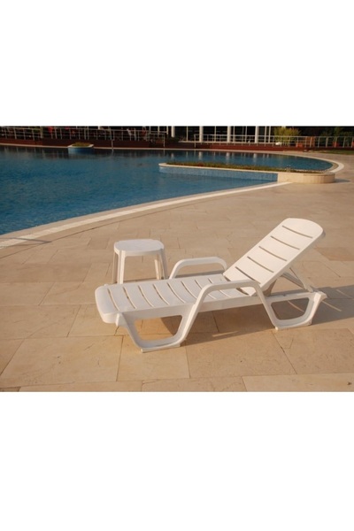 Papatya Avangarde Plastik Şezlong Kolçaklı Beyaz - Bahçe Balkon Plaj Şezlongu